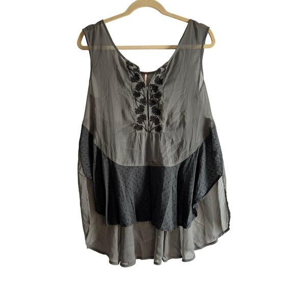 Free People Sheer Grey Flowy Sleeveless Tank Top Sz S - Picture 1 of 5